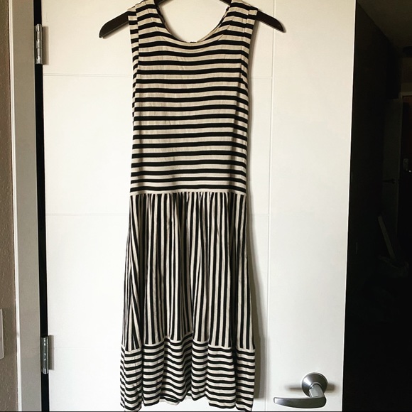 Madewell Black and White Hi-Line Striped Dress - Picture 2 of 5